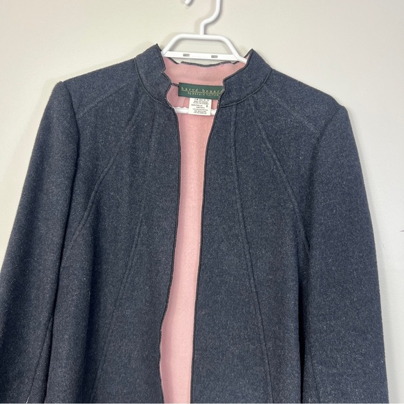 Harvé Benard Wool Blend open Front Women's Black Jacket Coat with Pink Lining 8 - Picture 6 of 10